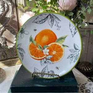 Ashland ceramic botanical fruit salad plate orange lemon bees